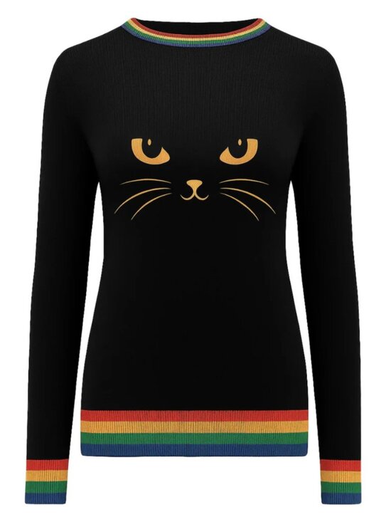 OXKnit Sweaters - OXKnit NWT Women's Black Cat Vintage Fashion Art Jacquard Knit Sweater